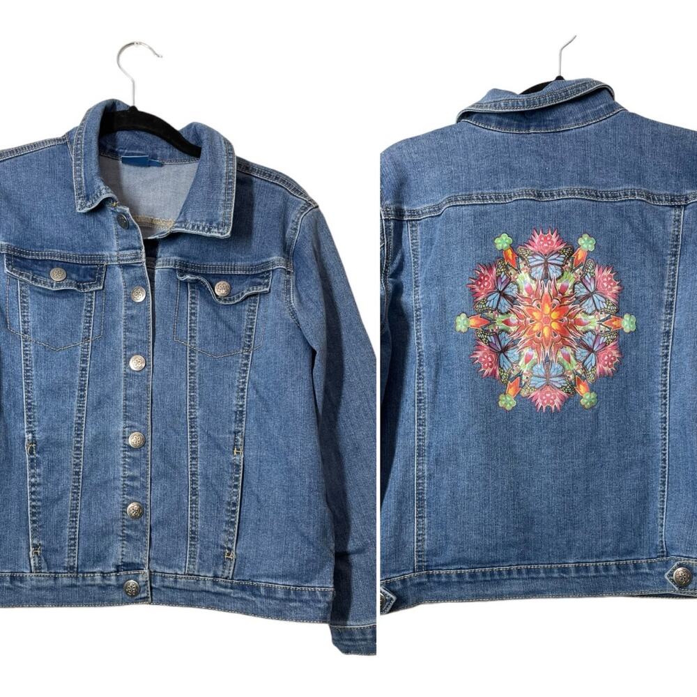 Disney Encanto Jean Jacket Girls XL 14-16 Denim Graphic on Back Denim